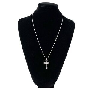 Vintage .925 Sterling Silver RJ Filigree Cross Pendant w Sterling Silver Chain.